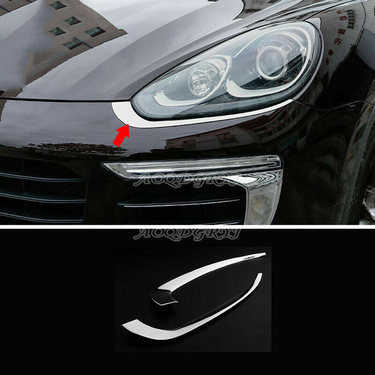 for Porsche for Cayenne 2015-2017 Chrome Front Headlight Eyebrow Trim Strip Cover 2X