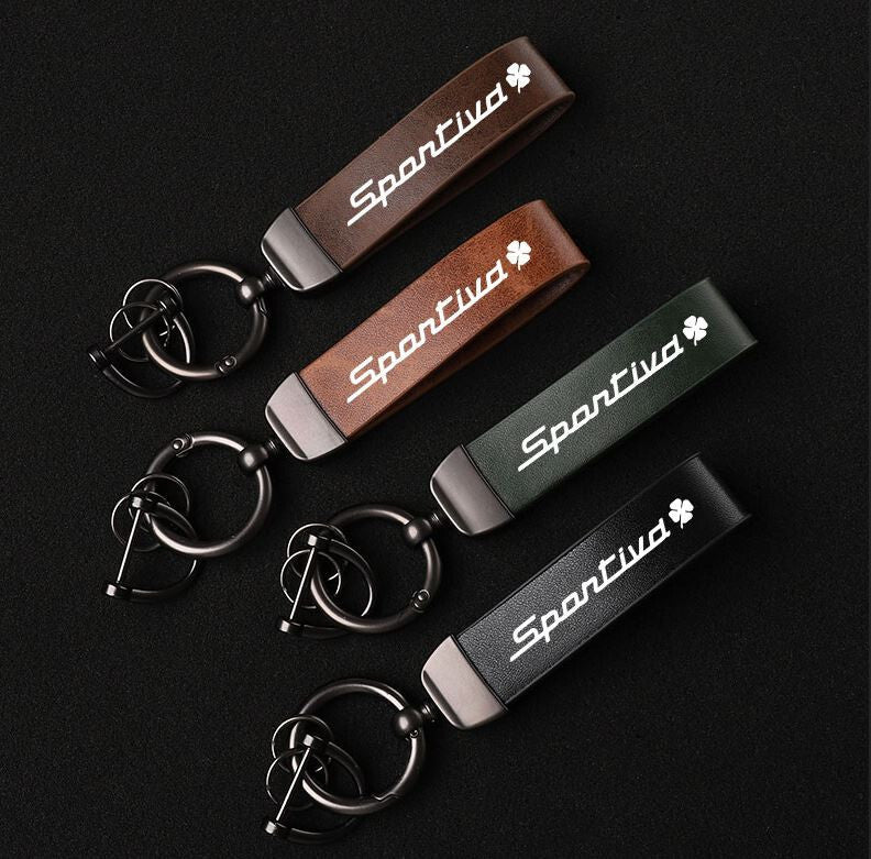 Carbon fiber leather red car keychain/key ring with horseshoe buckle for Audi Q5