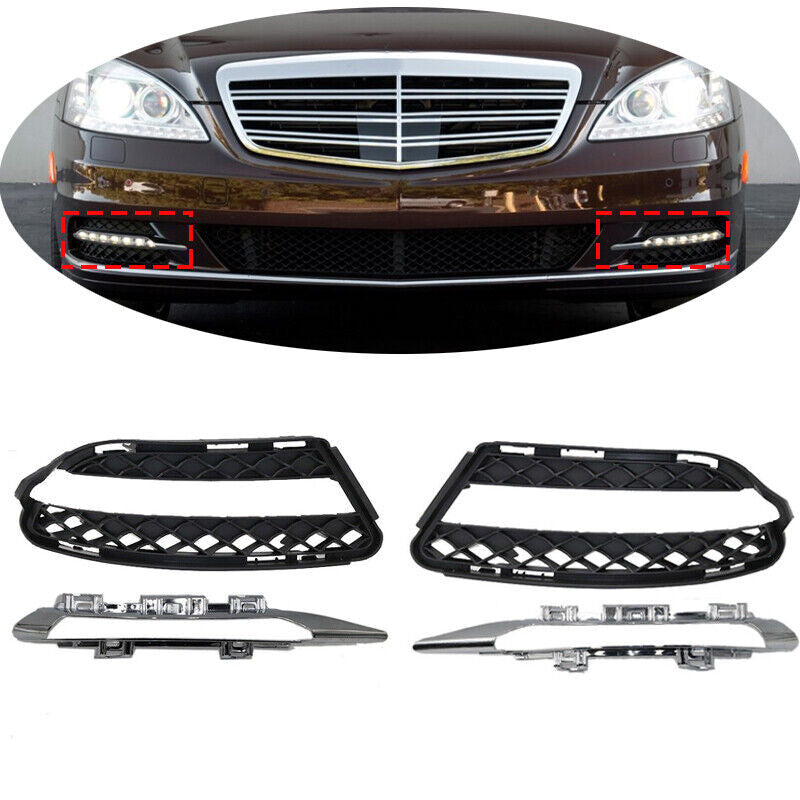 4pcs Front Fog Driving Light Grille Trim Fit for Mercedes Benz S W221 2010-2013