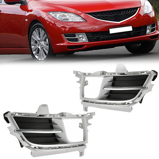 A pair of chrome-plated front bumper fog light protectors for Mazda 6 2009-2010.