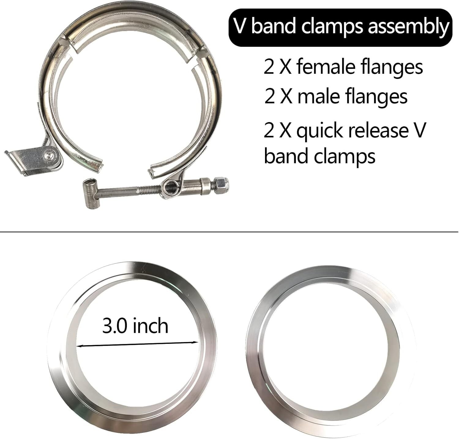 3-inch quick-release V-belt clip + male and female flange SS304 for turbine downpipe