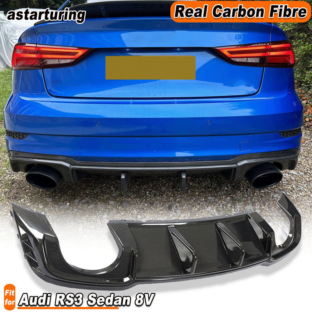 Carbon Fiber Rear Bumper Diffuser Lip Spoiler Fit for Audi RS3 Sedan 8V 2017-21