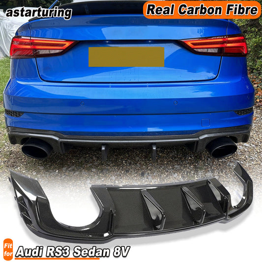 Carbon Fiber Rear Bumper Diffuser Lip Spoiler Fit for Audi RS3 Sedan 8V 2017-21