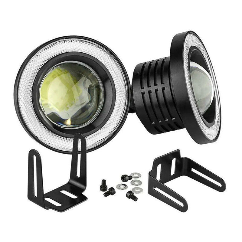 2Pcs 12V Universal 3in COB LED DRL Driving Lights White Blue Angel Eyes Fog Lamp