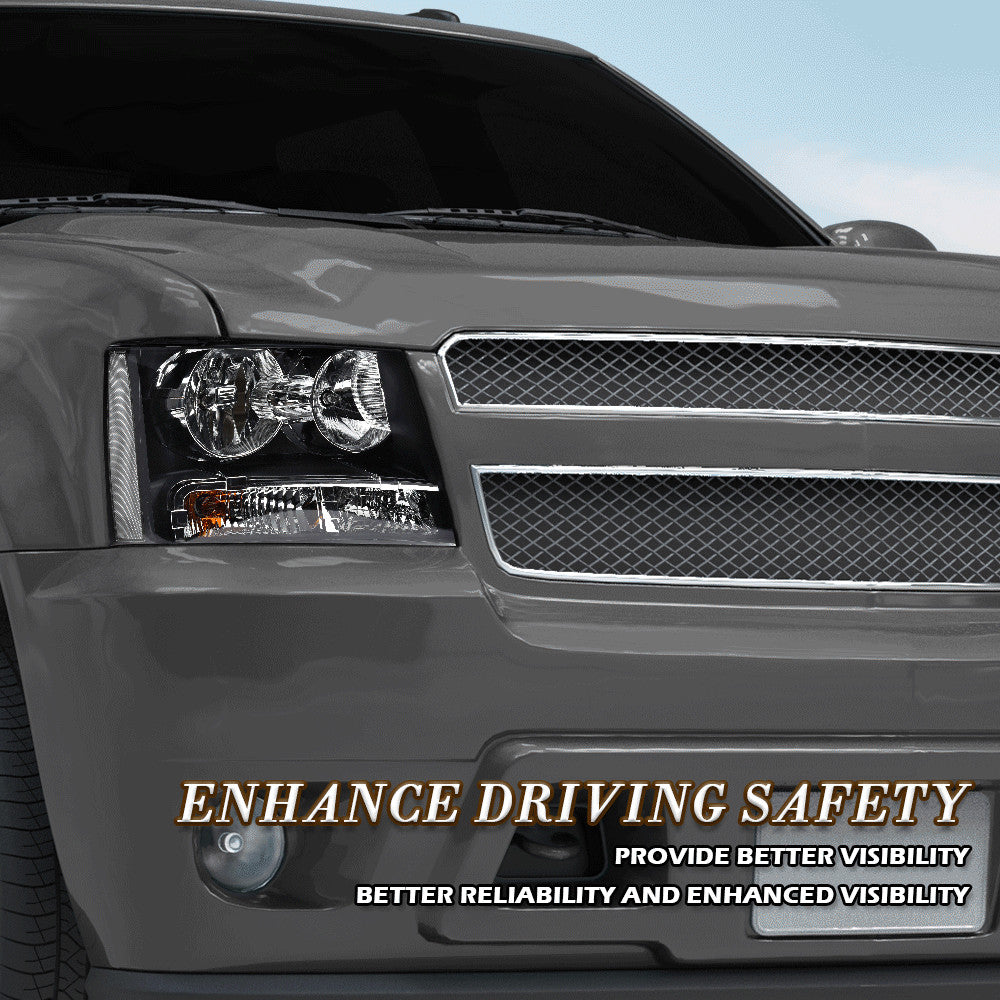 Suitable for 2007-2014 for Chevrolet Avalanche Tahoe Suburban with transparent black corner headlights.