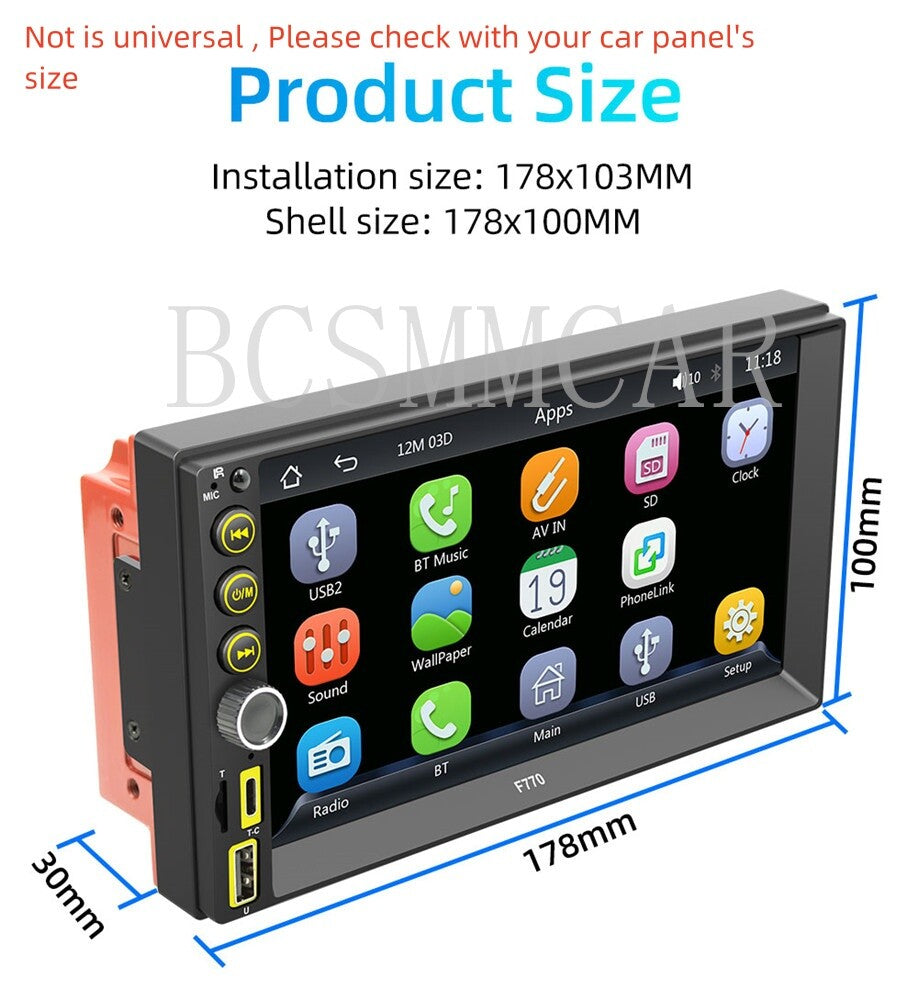 Radio 7in Double 2 DIN HD Touch Screen Stereo Car MP5 Player For Apple Carplay