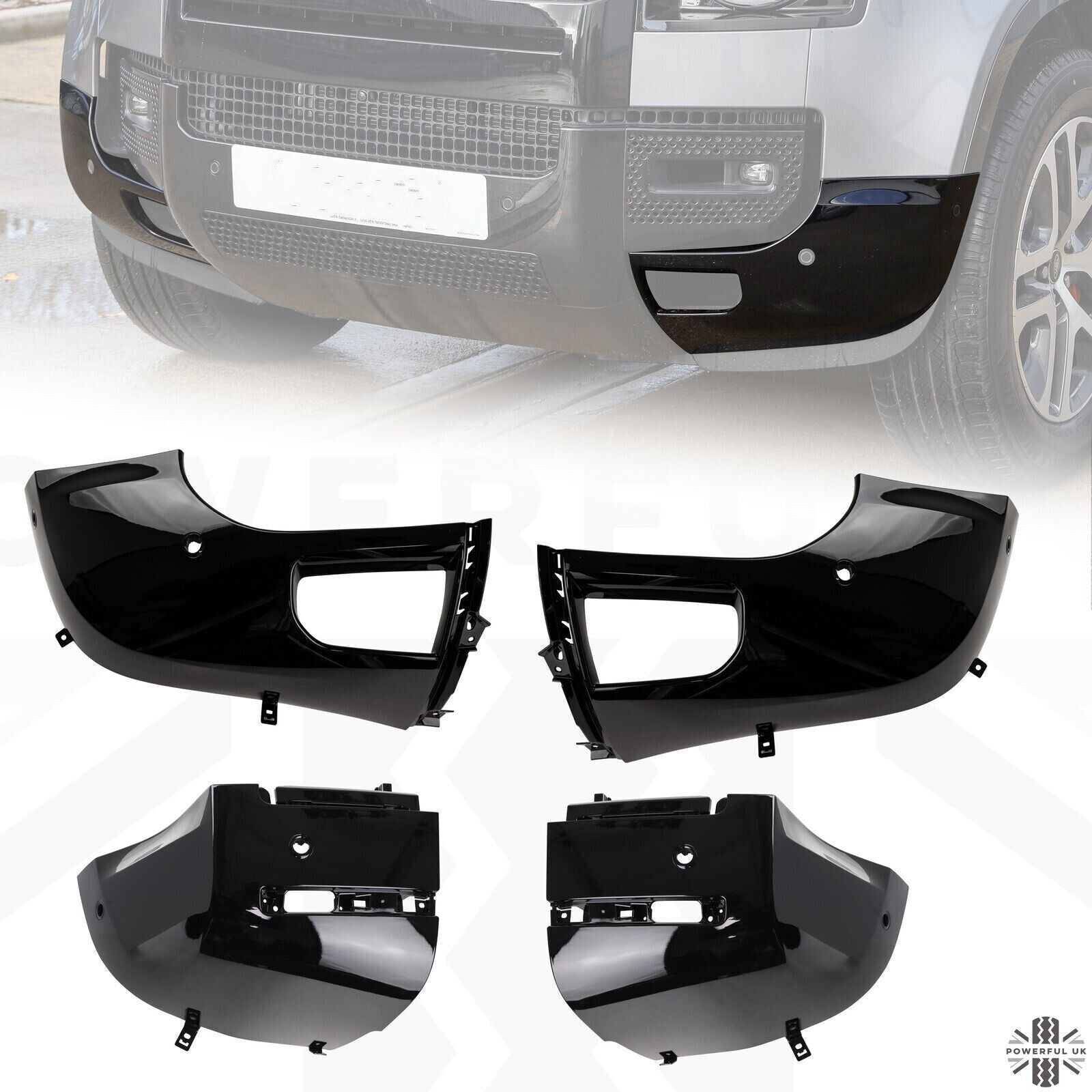Front Rear Bumper Corner Kit 4pc Gloss Black for Land Rover New for Defender L663