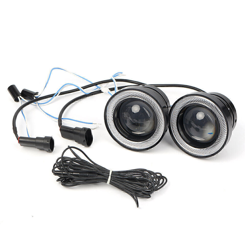 2-piece LED daytime running fog light projector with blue angel eye ring light bulb 2.5