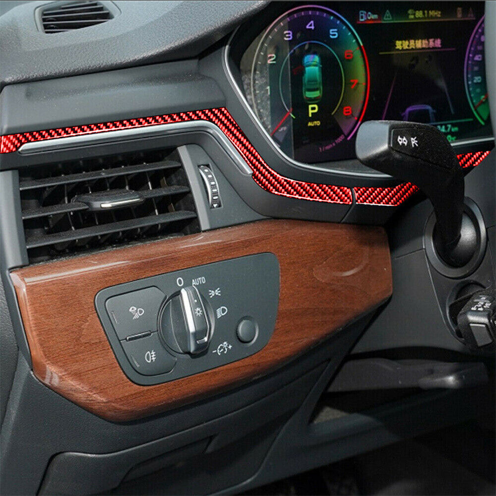 4¡ÁRed Carbon Fiber Interior Dashboard Panel Strips Trim for Audi A4 B9 2017-2019