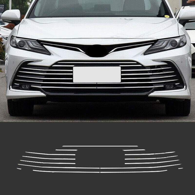 19Pc for Toyota for Camry 2021-2023 Silver Steel Front Center Mesh Grille Strip Trim