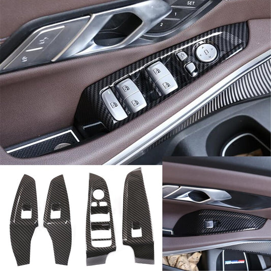 4¡ÁCarbon Fiber ABS Window Lift Switch Button Trim for BMW 3 Series G20 2019-2021