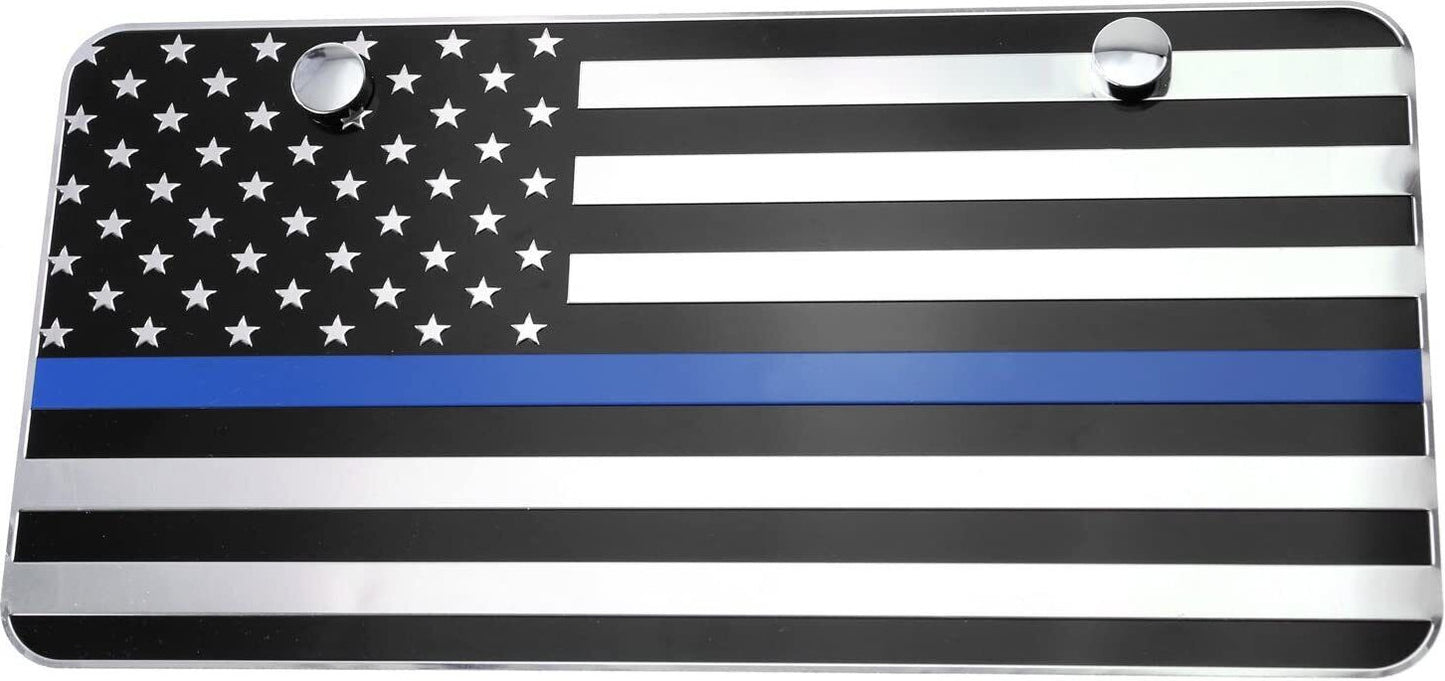 Car license plate frame cover, trunk chrome black and blue American flag for BMW