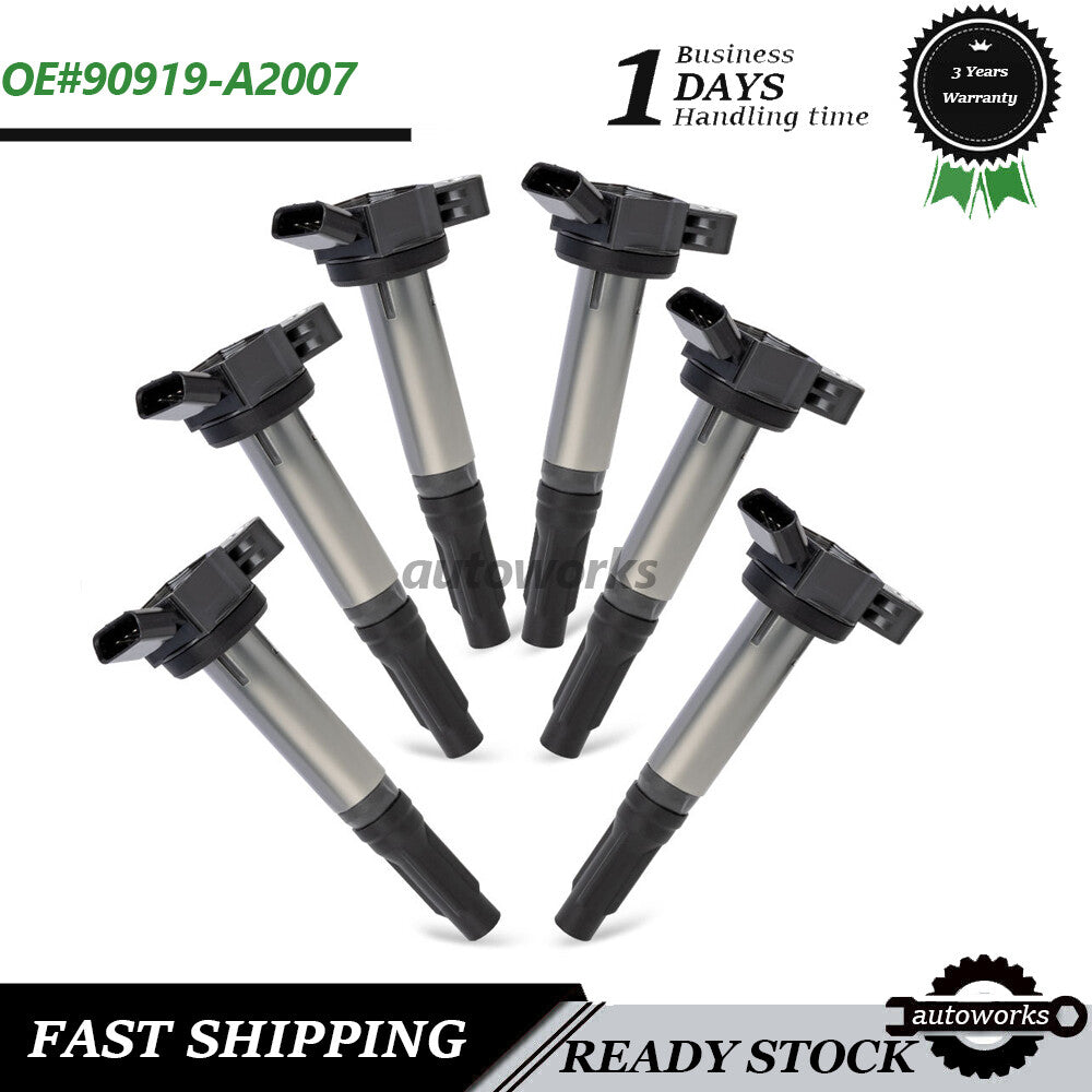 6PCS 90919-A2007 Ignition Coil for Toyota for Camry for Lexus RX350 I4 V6 V8 2005-2022