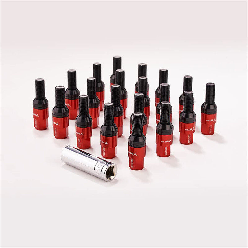 20-piece set of red M14x1.5 wheel lug bolts, ball joints, and studs, 28mm shank, suitable for Audi , for Volkswagen , and for Mercedes-Benz .