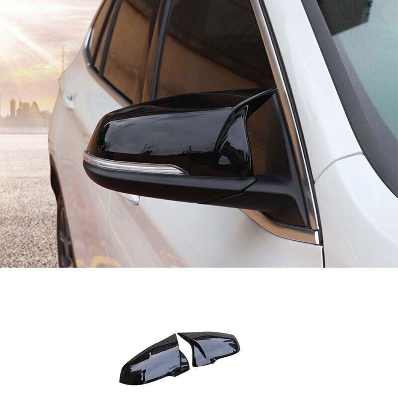 2P Gloss Black OX Horn Rearview Side Door Mirror Cover Trim for BMW X1 2016-2022