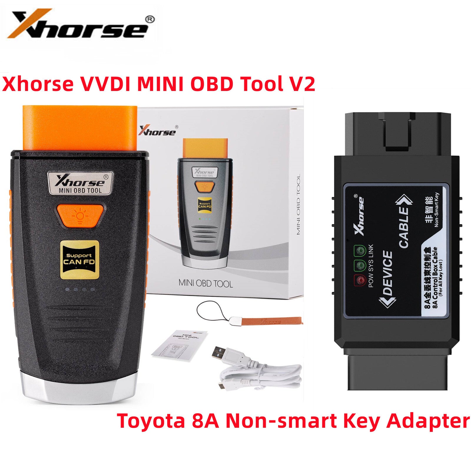 for MINI OBD TOOL V2 XDMO20 Immo Progarm +for Toyota 8A Non- for smart Key Adapter