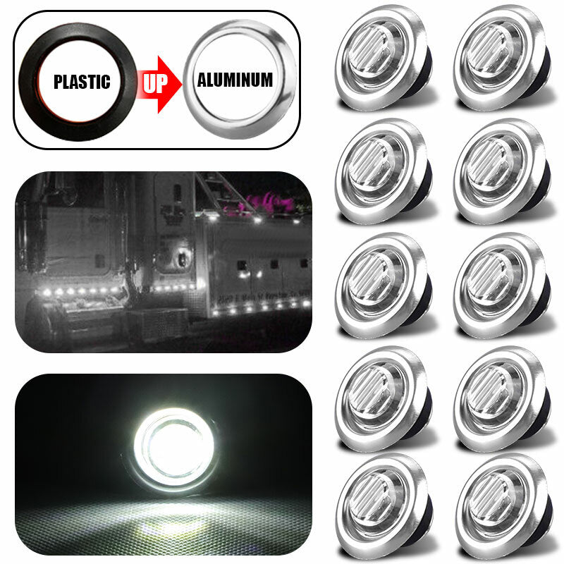 10X 3/4 12V Marker Light LED Truck Trailer RV Round Side Bullet Indicator White