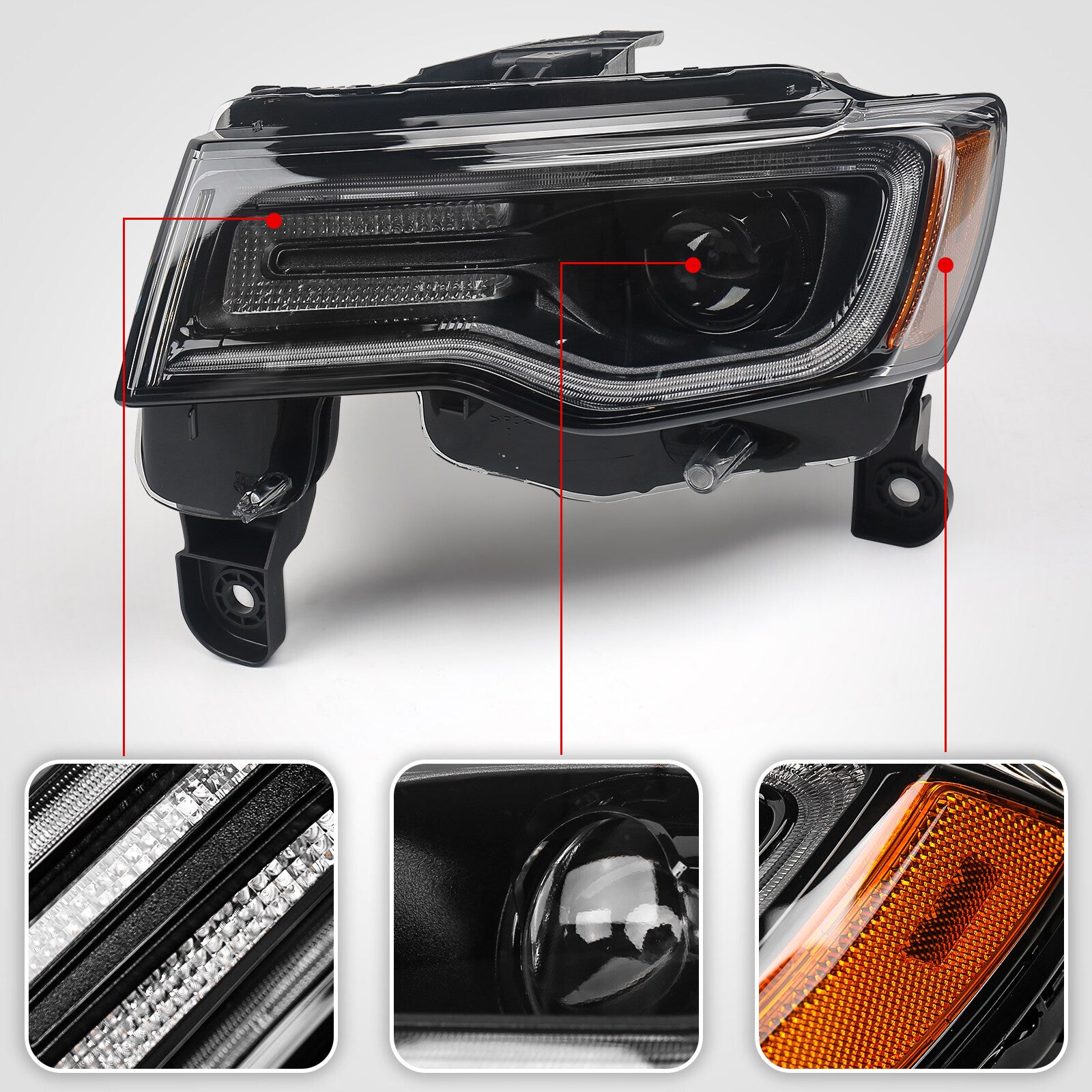For 2017-2021 for Jeep Grand Cherokee HID Headlight Black Left Driver Lamp Assembly
