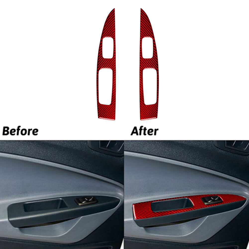 Red Carbon Fiber Rear Door Window Control Cover Trim for Ford Fiesta 2011-2015
