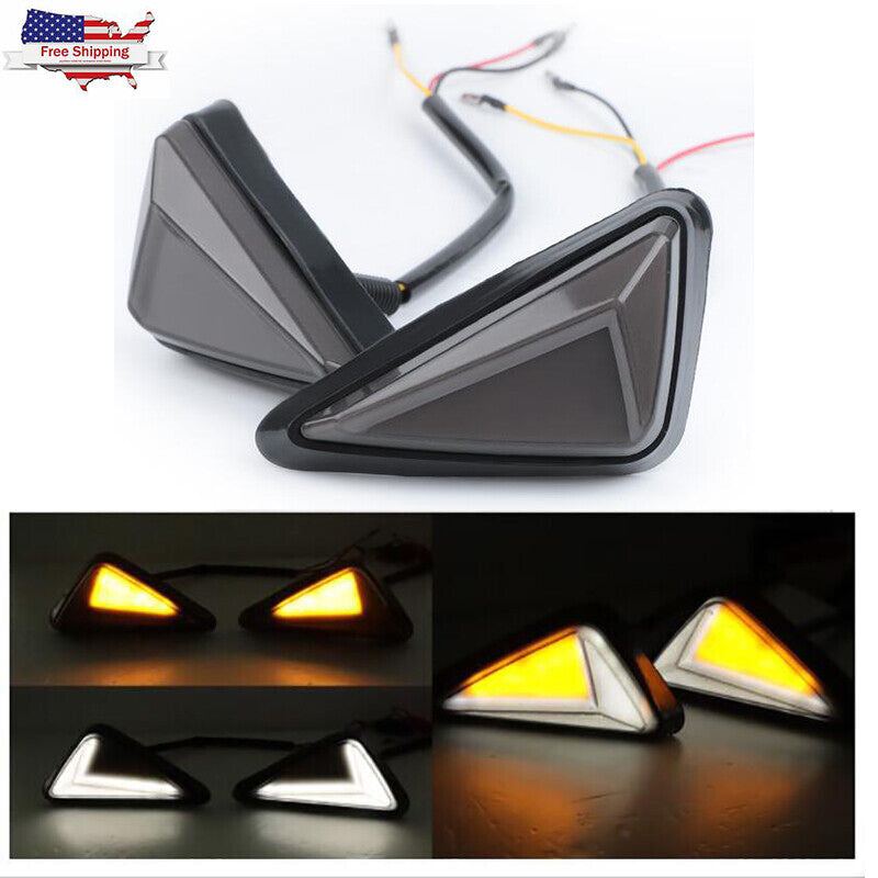 2X Motorcycle Triangle Flush Mount Turn Signal Amber White LED Light Universal