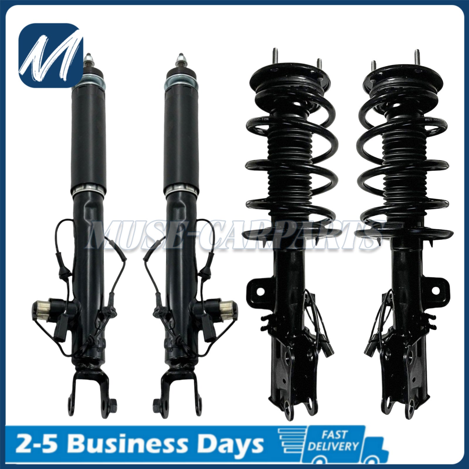 A pair of rear left shock absorber struts for Lincoln MKC 2015-2019 with electric damping.
