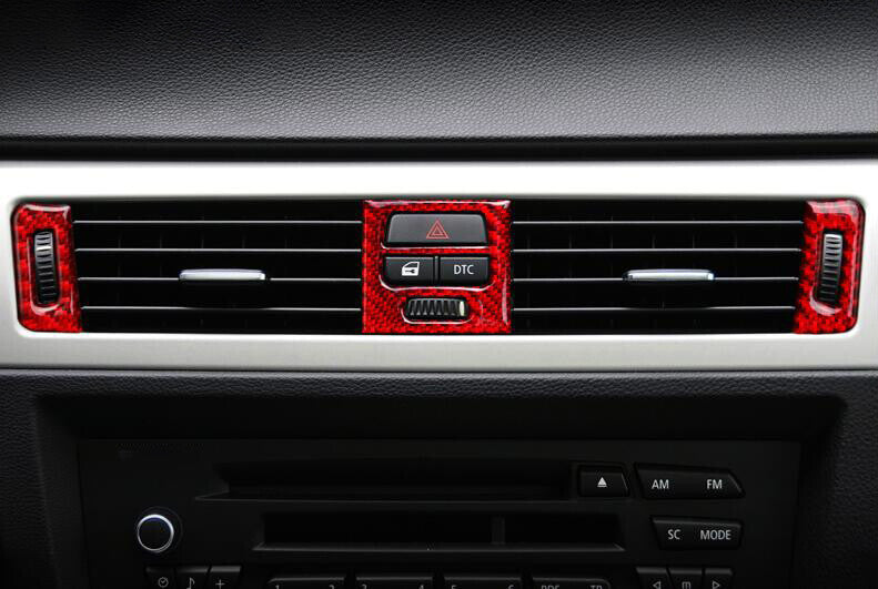 Carbon fiber red interior trim is available on for BMW 3 Series E90, E92, and E93 models from 2005 to 2012.