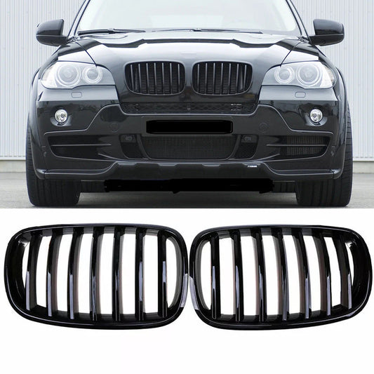 Pair Gloss Black Front Hood Kidney Grille Grill for BMW X5 X6 E70 E71 2007-2013