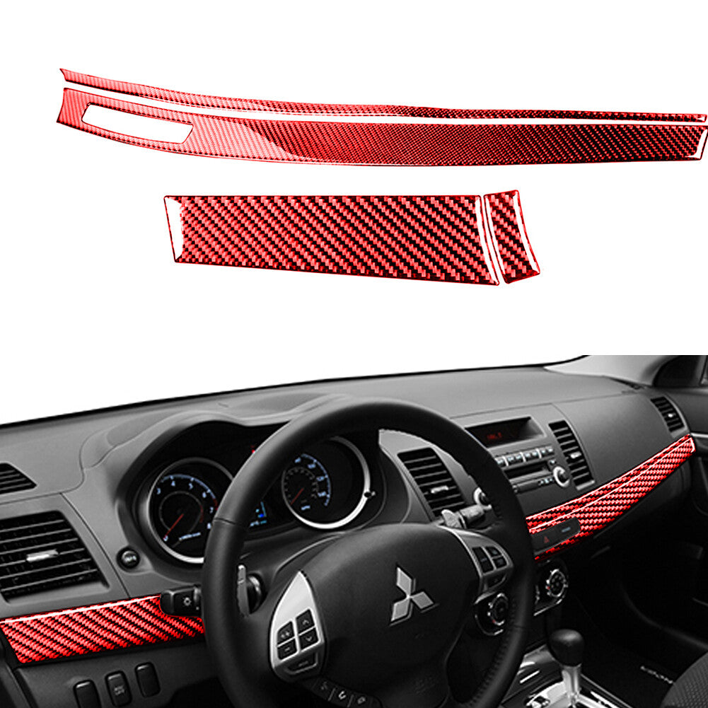 4x Red Carbon FiberDashboard Panel Cover Trim for Mitsubishi Lancer 2008-2015