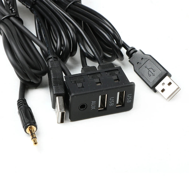 Car AUX Dash Mount USB Port Panel Interface Extension Cable Adapter PhoneCharger