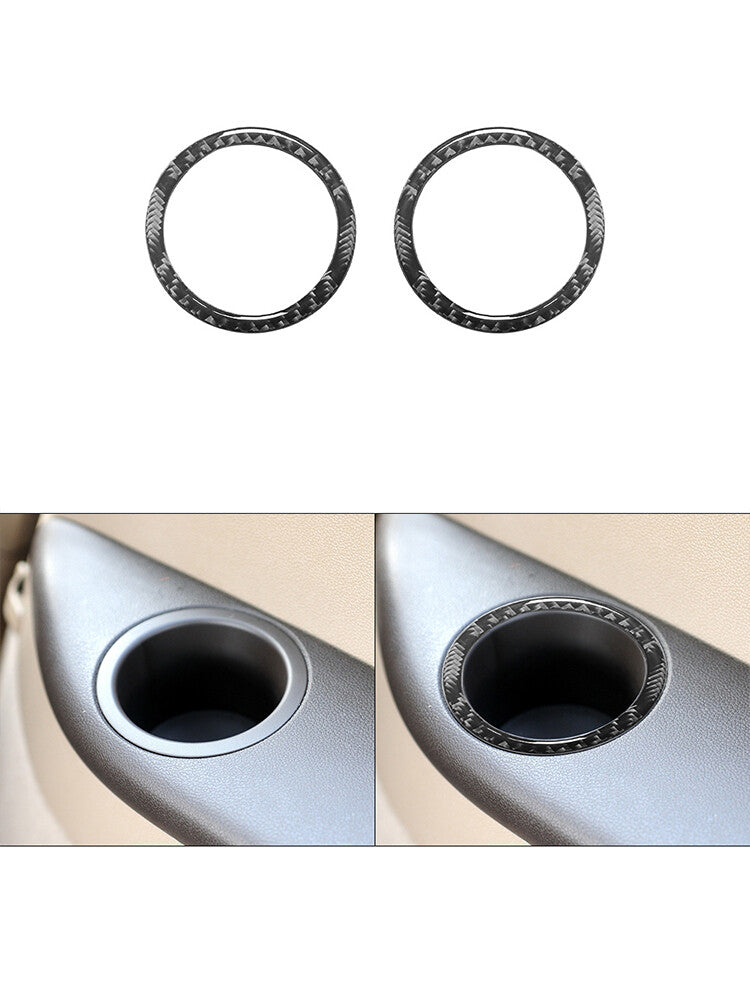 for Mercedes R-Class 2009-2012 2Pcs Cup Holder Trim Ring Cover Carbon Fiber