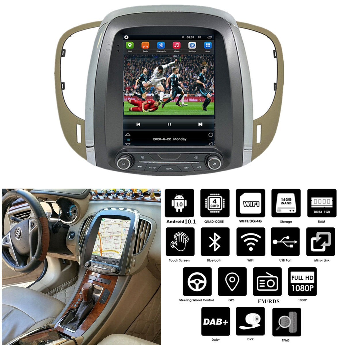 9.7Android 10.1 Stereo Radio GPS Navigation FM for Buick Lacrosse 09-12 1+16G