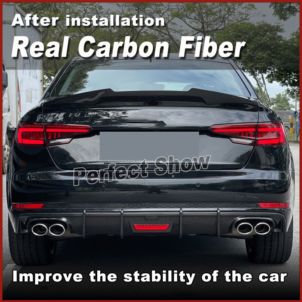 for Audi A4 Sline S4 2017-19 Rear Bumper Diffuser Lip Quad Exhaust Carbon Fiber