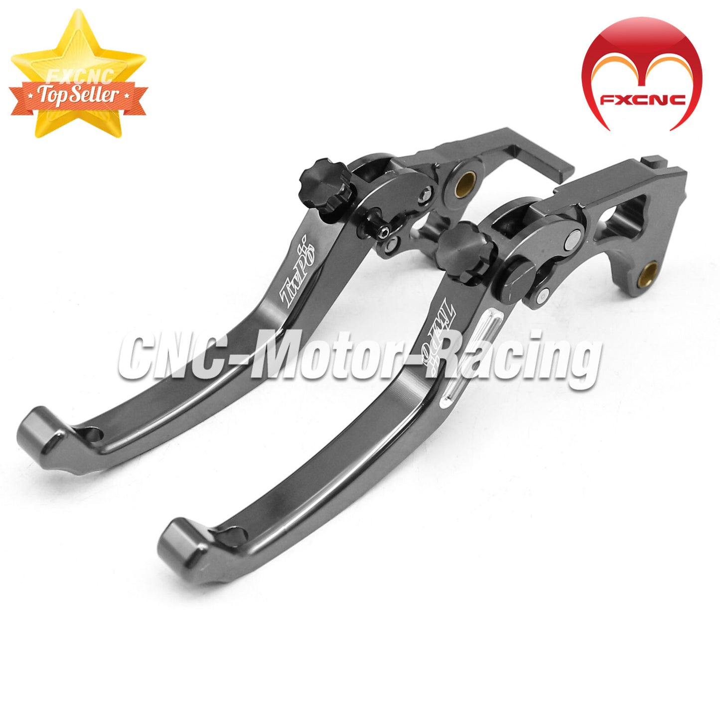 Gray CNC motorcycle brake clutch lever for Yamaha LC135, adjustable.