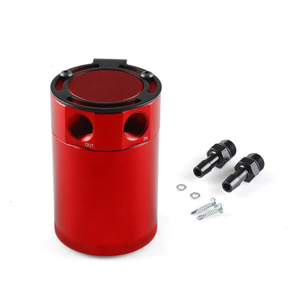 Red Universal Compact Baffled 2-Port Aluminum Blue Oil Catch Reservoir Can Tank