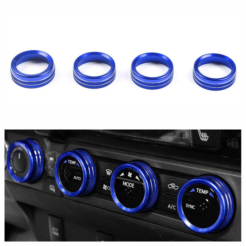 AC Switch Audio CD Button Knob Cover Trim Ring for 2016-2021 for Toyota Tacoma Blue