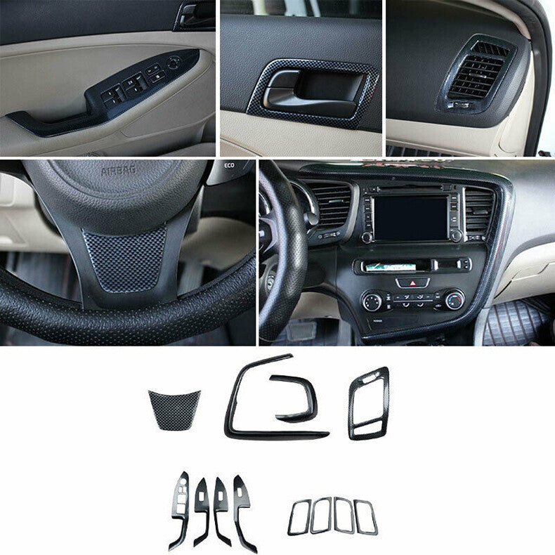 for Kia Optima 2011-2015 Carbon Fiber Interior Dash Panel Decor Cover Trim Kit