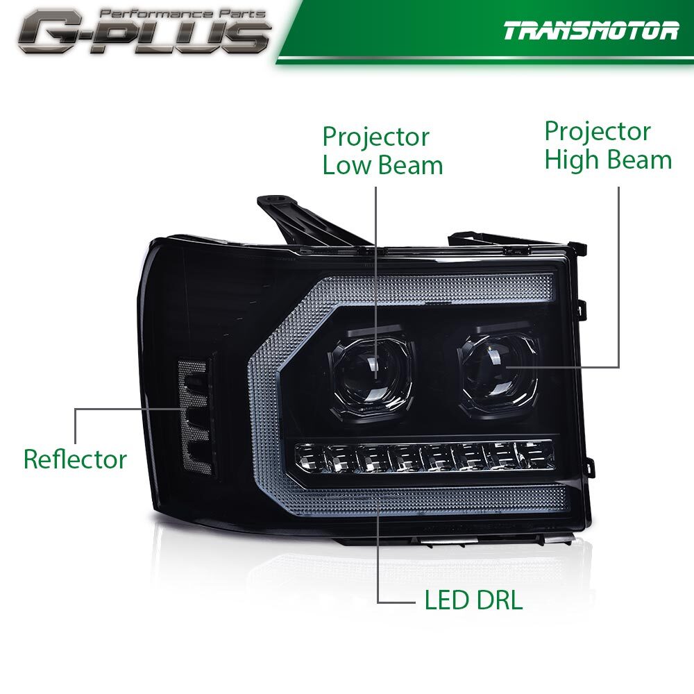 Smoked LED DRL Projector Front Light Suitable for 07-13 for GMC for Sierra 1500 2500 3500HD