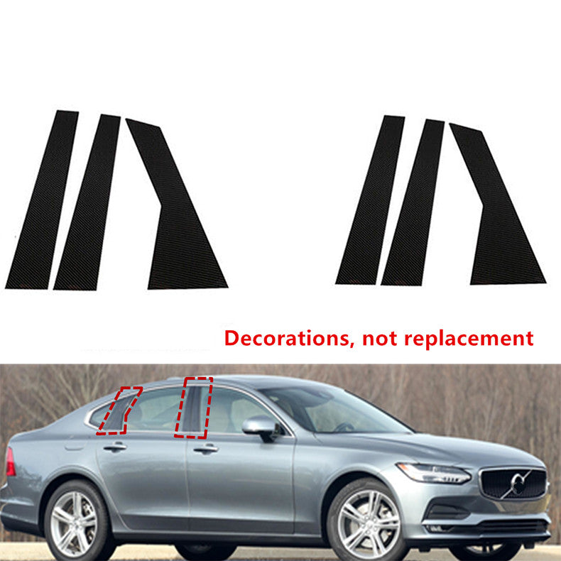for Volvo S90 2017-2022 Carbon Fiber Door Window Pillar Posts Cover Trims Decal