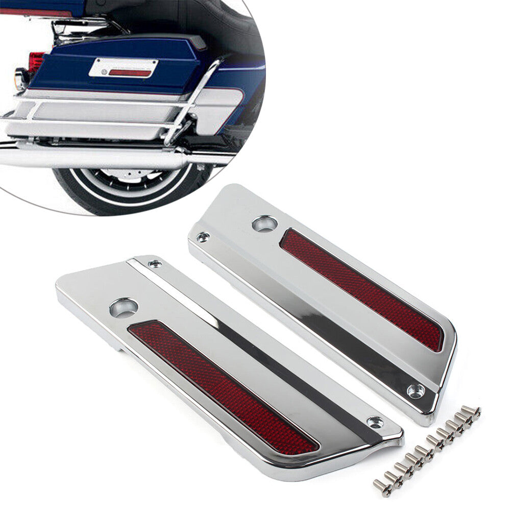 Saddlebag Latch Plate Cover With Red Reflectors for Harley Touring 1993-2013