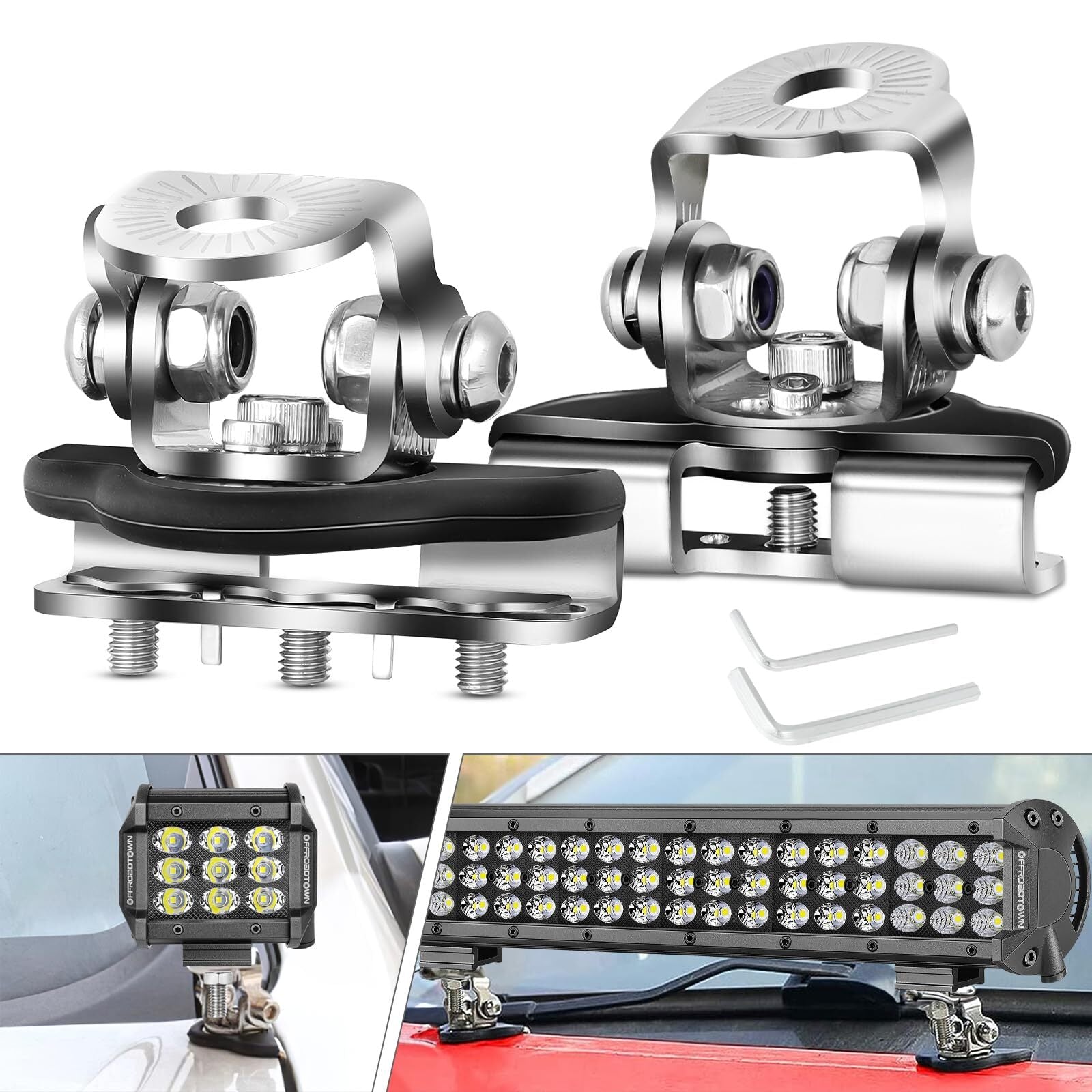 2Pcs Car Engine Hood LED Work Light Bar Mounting Bracket Clamp Fog Light Holder