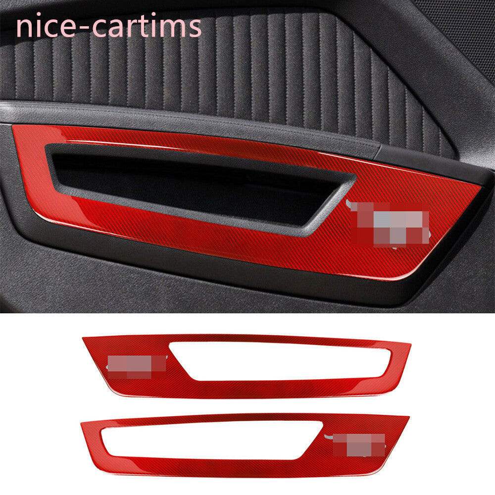 Red Carbon Fiber Interior Front Door Panel Decor Trim for Ford for Mustang 2009-2013
