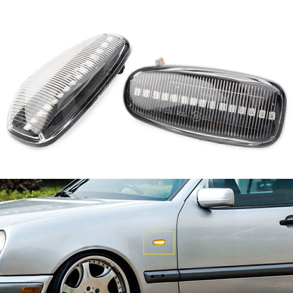 LED Sequential Dynamic Clear Side Marker Light Fit for Benz C E CLK Class W210 W202