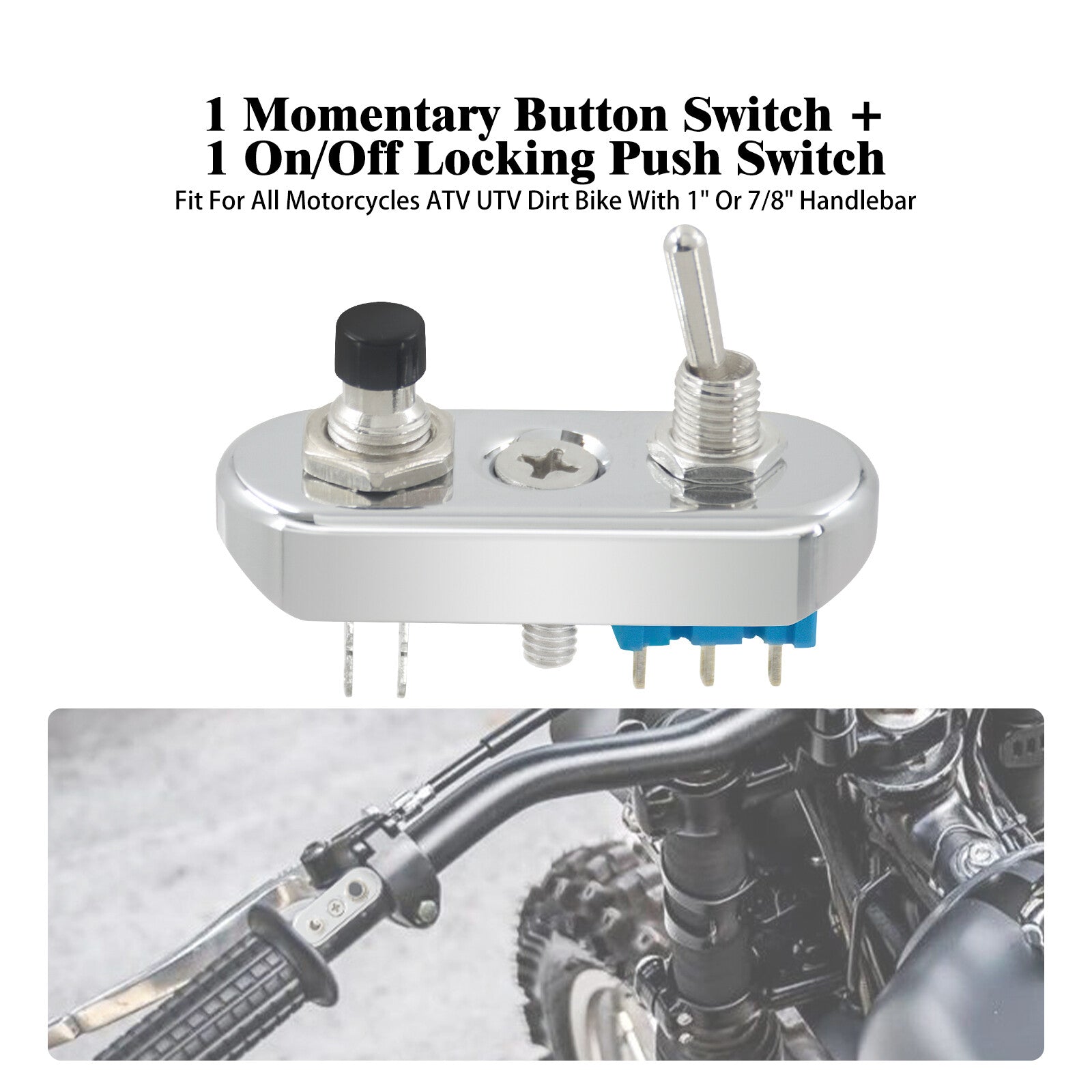 Chrome for Mini Control Toggle Push Switch ON/OFF Button For Universal 1 Handlebar