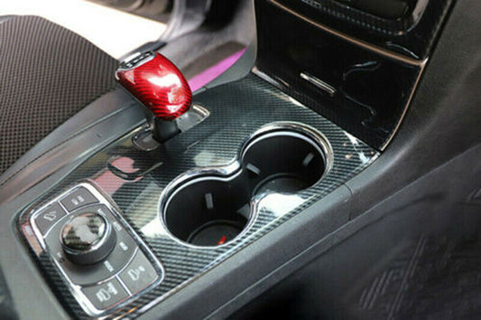 1P for Jeep Grand Cherokee 2014-2015 Red Carbon Fiber Gear Shift Knob Cover Trim