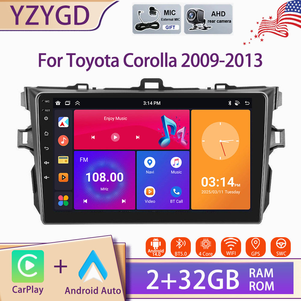 for Toyota for Corolla 2009-2013 Stereo Android Auto CarPlay Car Radio GPS Screen BT
