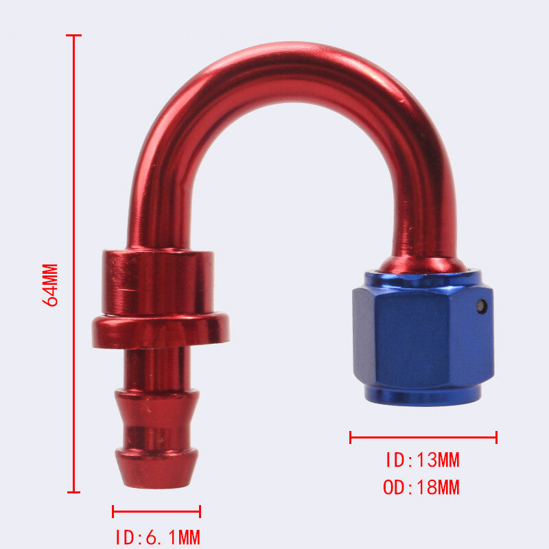 6AN AN6 180Degree Push Lock Hose End Barb Fitting/Adaptor Push-On Hose Fitting