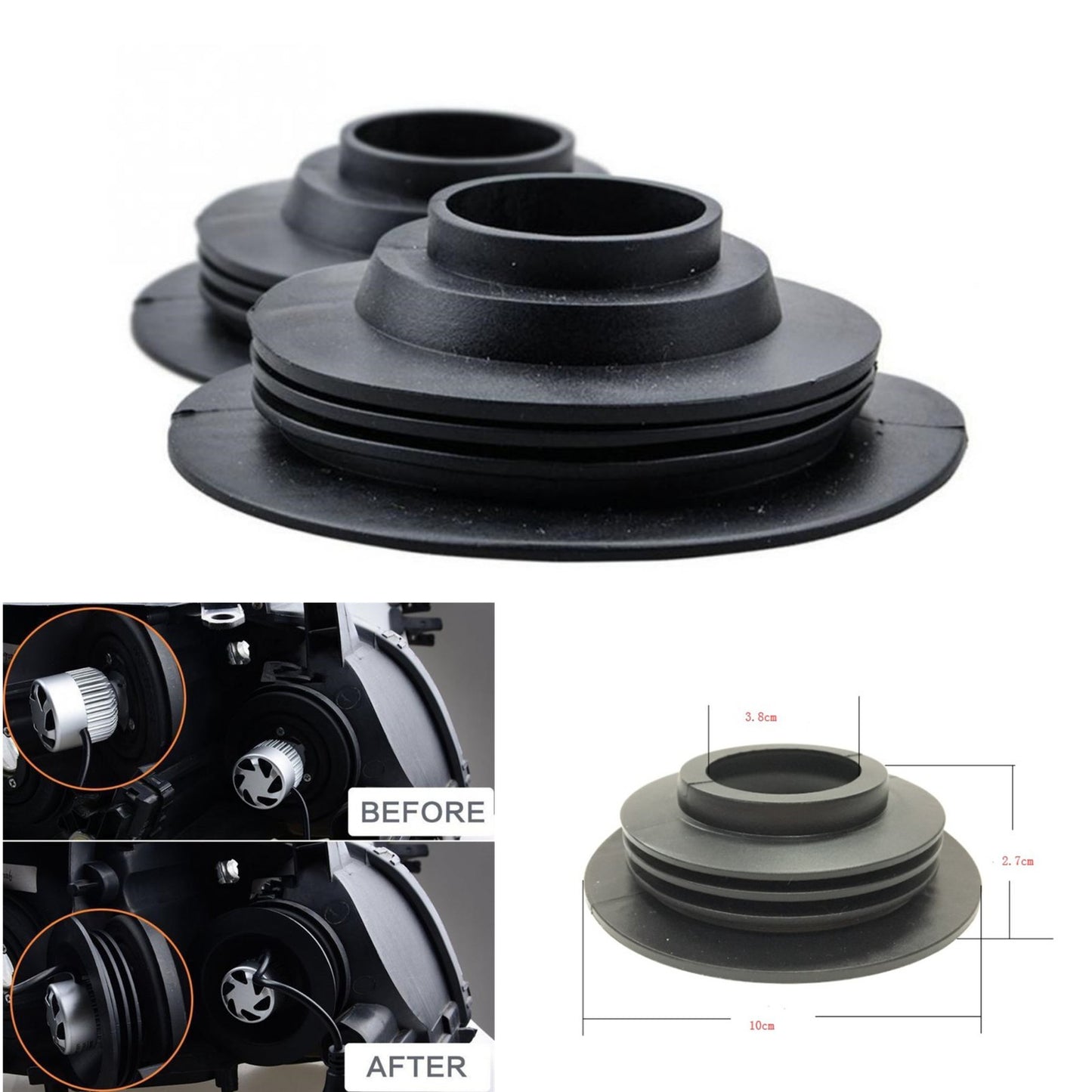 2PCS For HID Headlight Rubber Headlight Housing Extended Dust Cover Boot Cap