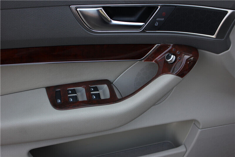 Inner Glass Window Lifting Lock Panel Trim 4 for Audi A6L 2005-2011 Brown Wood