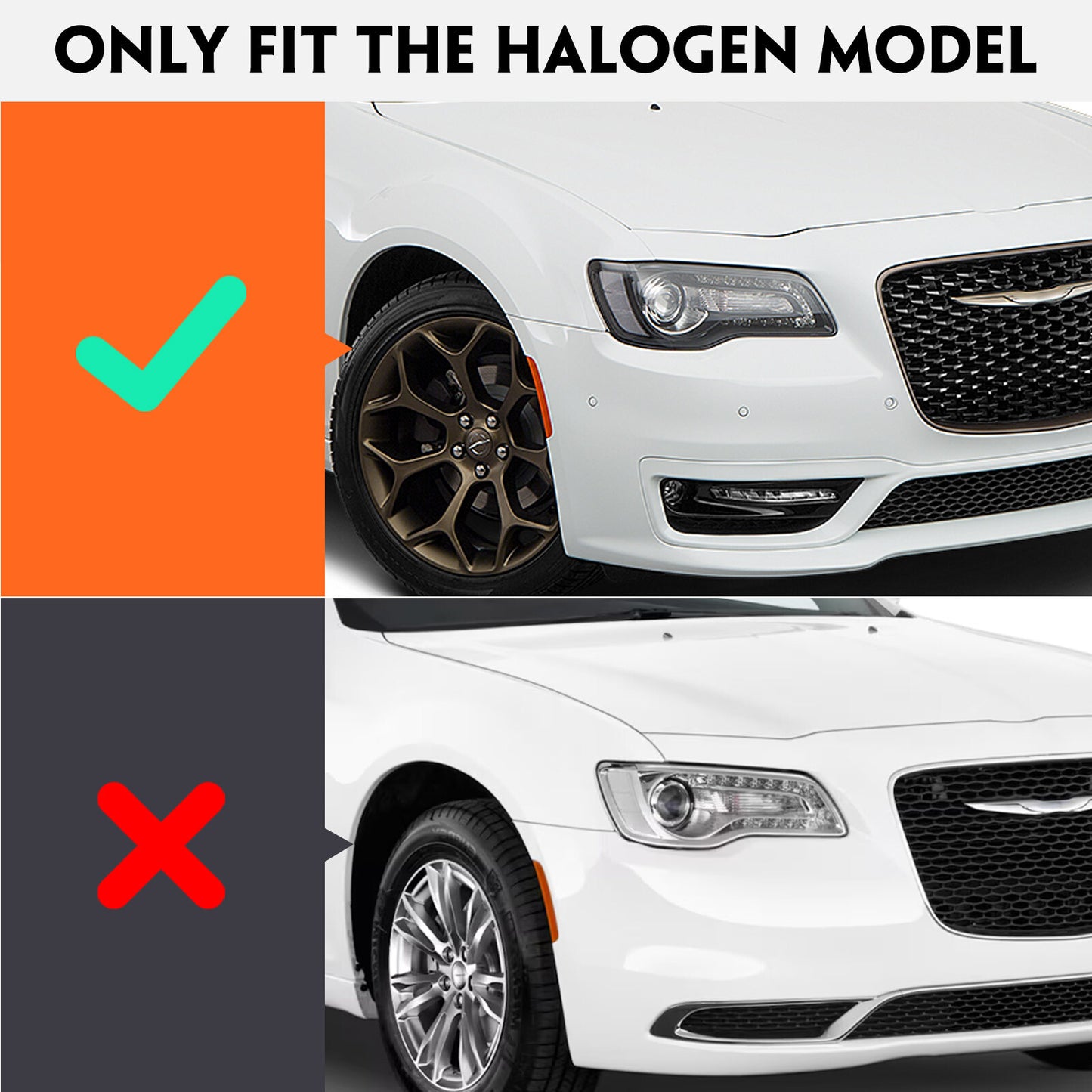 For 2015-2023 for Chrysler 300 Black Halogen LED DRL Headlight Lamp Passenger Right