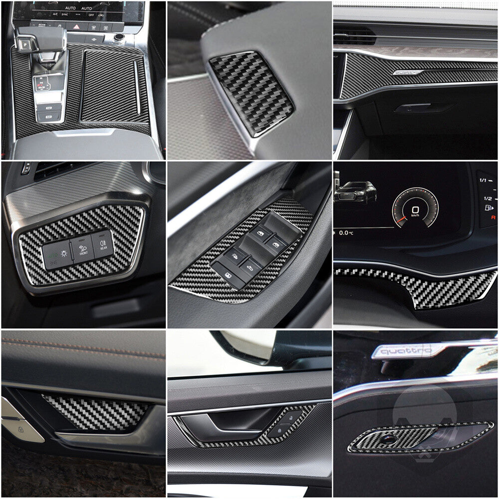 27PCS Soft Carbon Fiber Dashboard Interior Set Kit Trim for Audi A6 C8 2019-2022